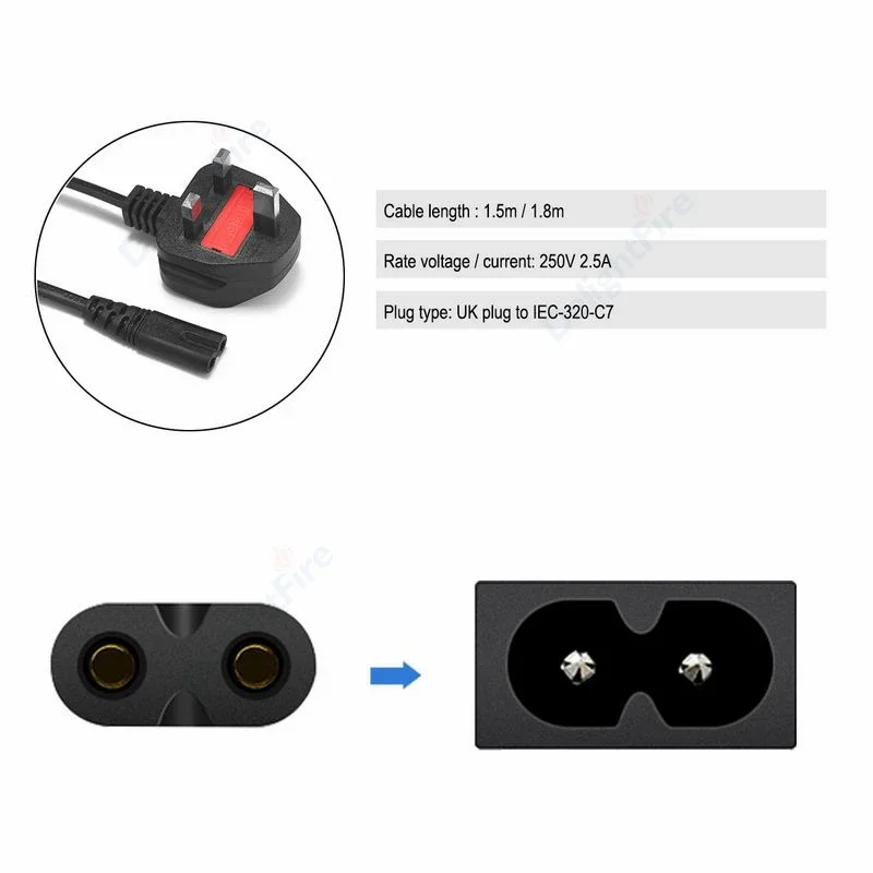 영국형 13A 퓨즈가 있는 8자형 IEC C7 전원 연장 케이블 (XBOX, PS4, PS5, HP, Dell, 삼성 노트북용)