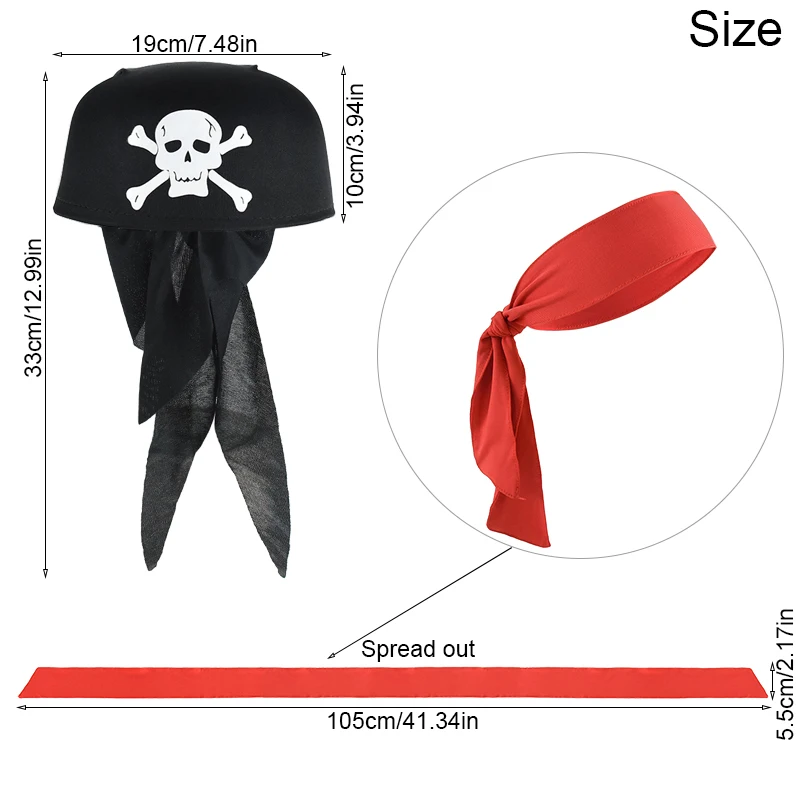 Pañuelo para la cabeza de pirata para Halloween, sombrero de