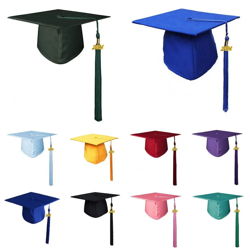 Graduation Hat with Tassel Adult Unisex Solid Color Graduation Bachelor Hat Festive Party Decorations