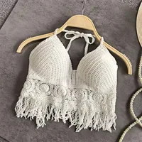 Femmes Boho Y2k haut frange dos nu licou cravate cou sous-vêtements vêtements d'extérieur cou suspendu broderie gland jarretelle gilet réservoir court 5