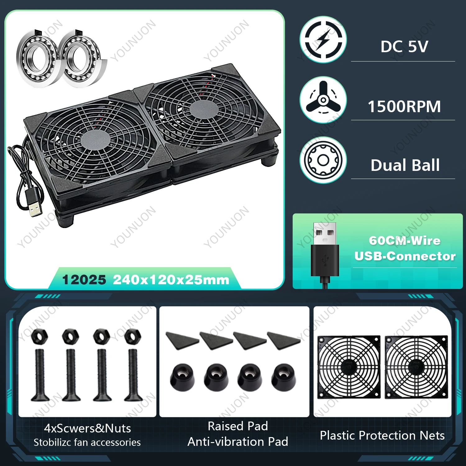 USB-Powered Desktop Cooling Fan with Protective Net – Versatile Size Options