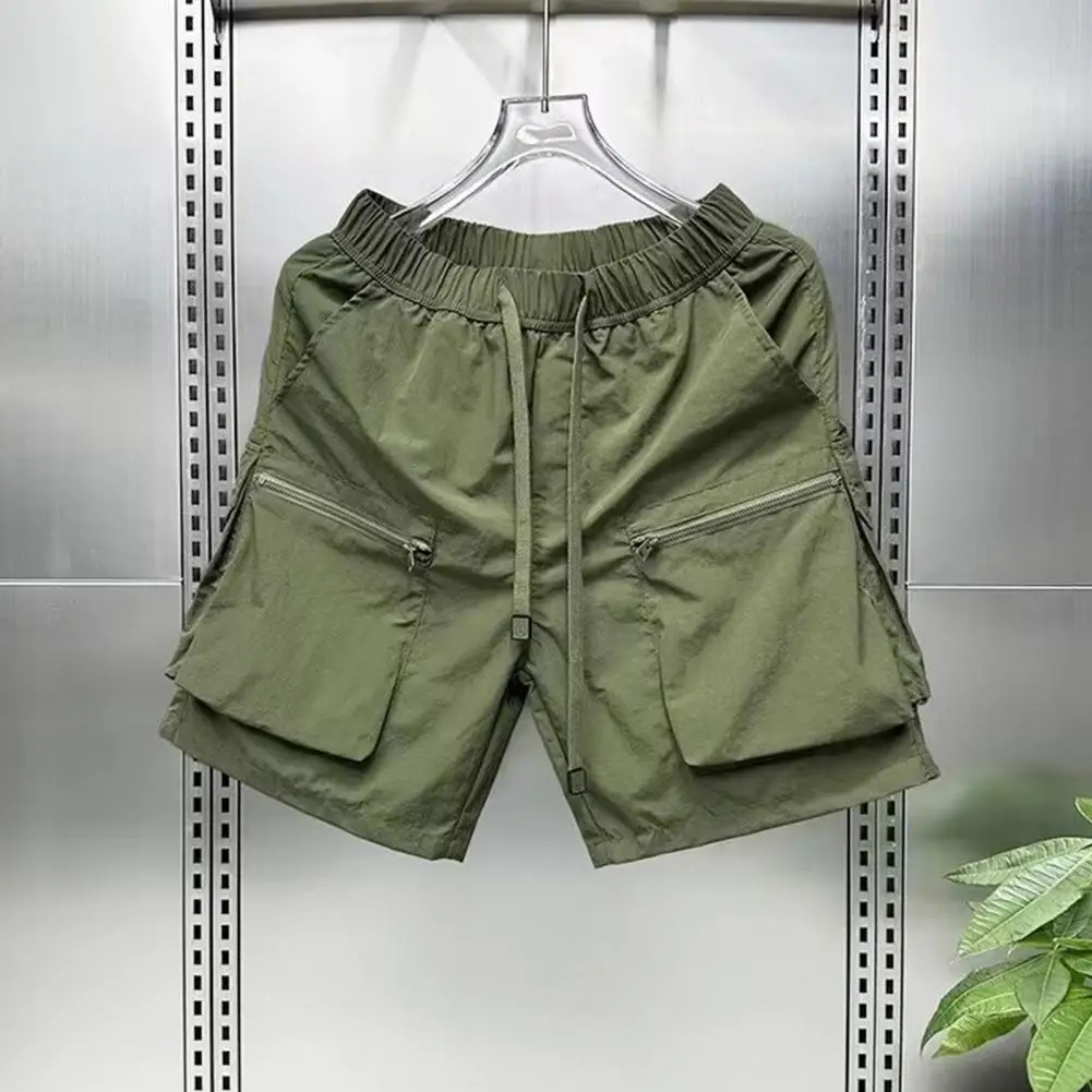 

Men's Retro Multi Pocket Cargo Shorts Summer Thin Loose Straight Casual Outerwear Capris Solid Color Drawstring Short Pants