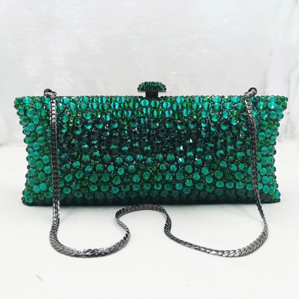 

Champagne/Green Diamond Evening Bag Gold Silver Women Crystal Wedding Purse Bridal Dinner Clutches Cocktail Lady Purses Handbags