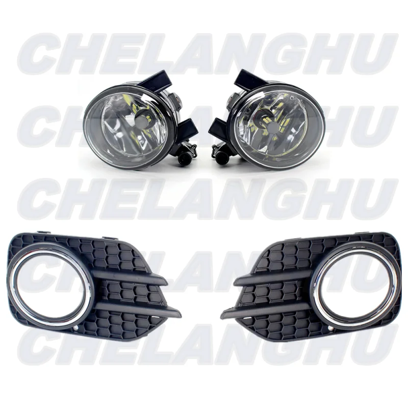 For VW Tiguan 2011 2012 2013 2014 2015 US Version Set Front Bumper Fog Light Fog Lamp +LED Bulbs+Grille cover