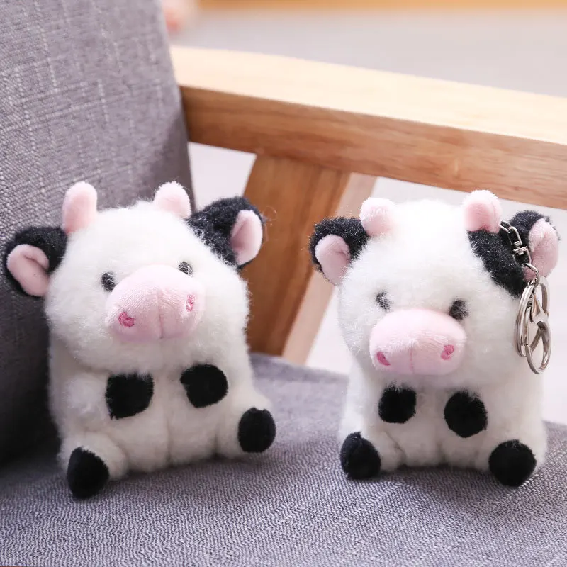 Porte-clés en peluche avec pendentif en forme de petites vaches - Accessoire  de clé - Jouet noir et blanc à pois, doré, A : : Mode