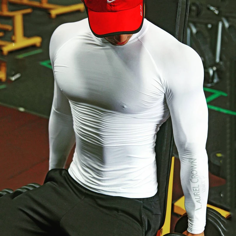 

Muscle fitness training long-sleeved bottoming shirt top breathable elastic moisture wicking quick-drying tight sports T-shirt