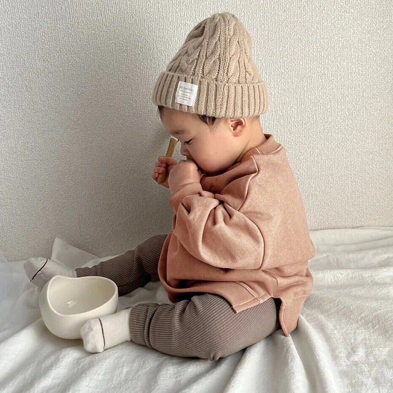 Korean Knitted Cotton Round Neck Long-Sleeved Boys And Girls Sweatshirts Autumn Winter New Children's Pullover Sweater Tops