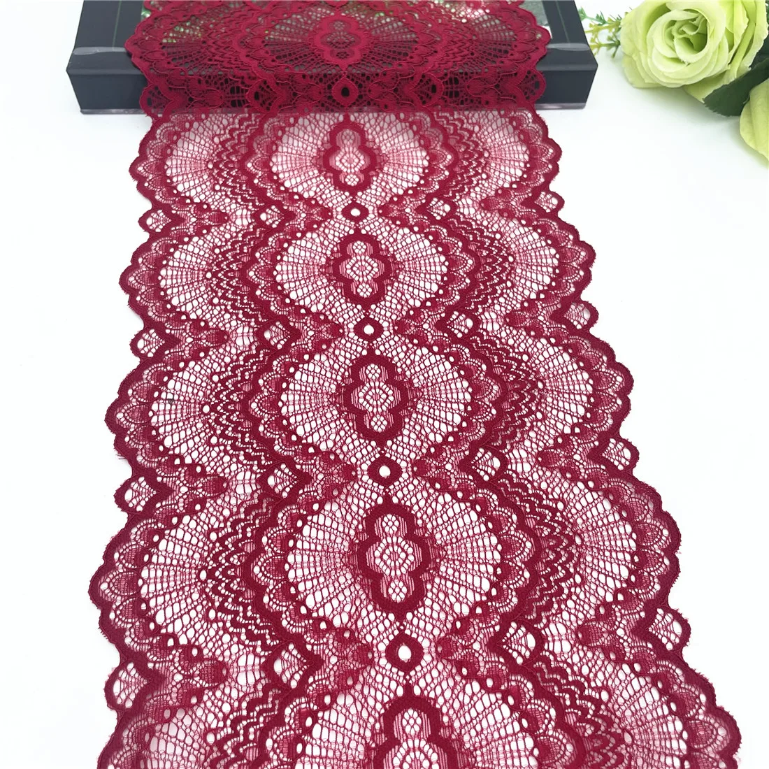 3y/lot Width 20.50cm Dark Red Elastic Stretch Lace Trim 1