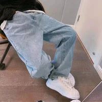 Hip Hop Harajuku Men Baggy Jeans Light Blue Straight Oversize Casual Wide Leg Denim Pants Streetwear Loose Korean Trousers