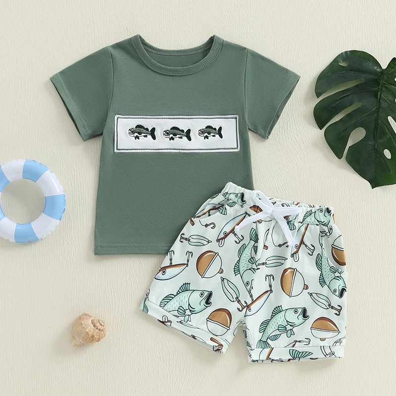 Fashion Children Kids Boys Summer Clothes Sets Baby Golf Embroidery Short Sleeve Round Neck T-Shirts with Shorts 2Pcs Sets