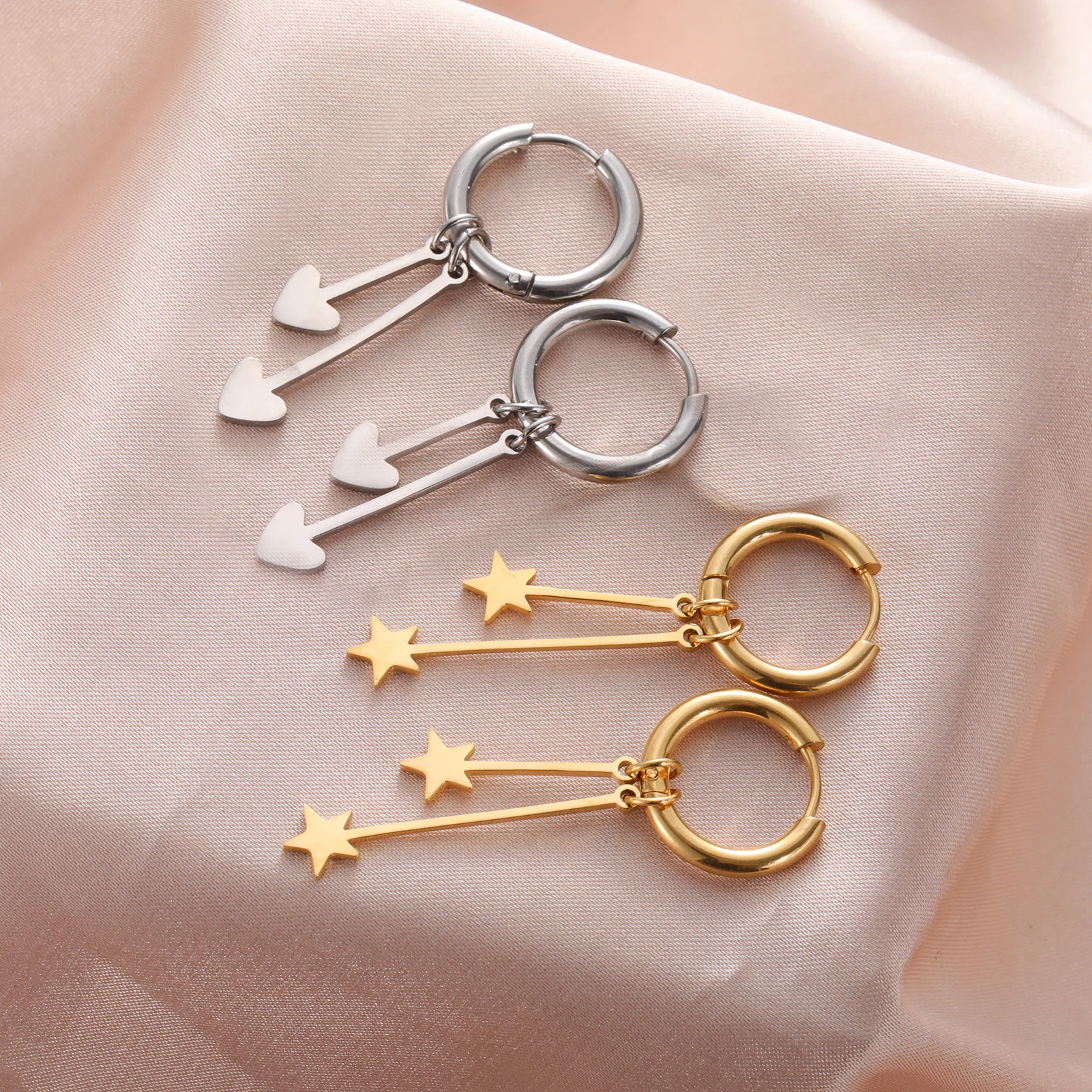 Skyrim Stainless Steel Gold Color Hoop Earrings Women Heart Star Saturn Pendant Tassel Earrings Fashion Jewelry Christmas Gift hoop earrings pendant earrings crystal tassel earrings