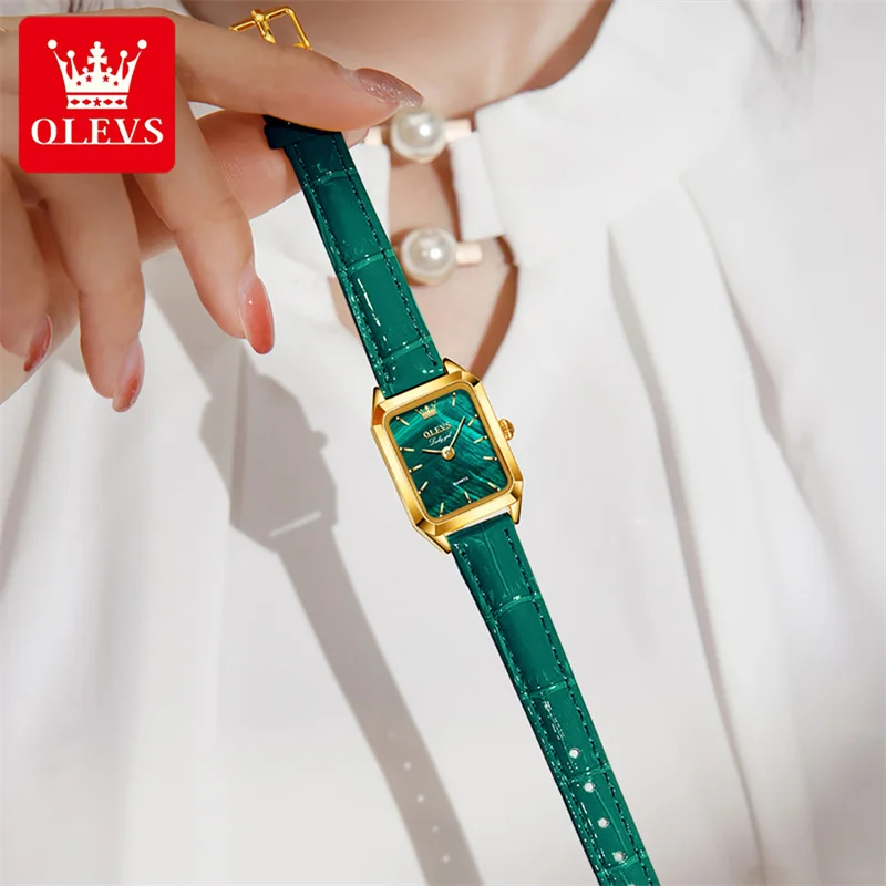 OLEVS New Top Brand Fashion Green Women Watches Elegant Luxury Leather Ladies Watch Relogio Feminino Woman Quartz Wristwatch