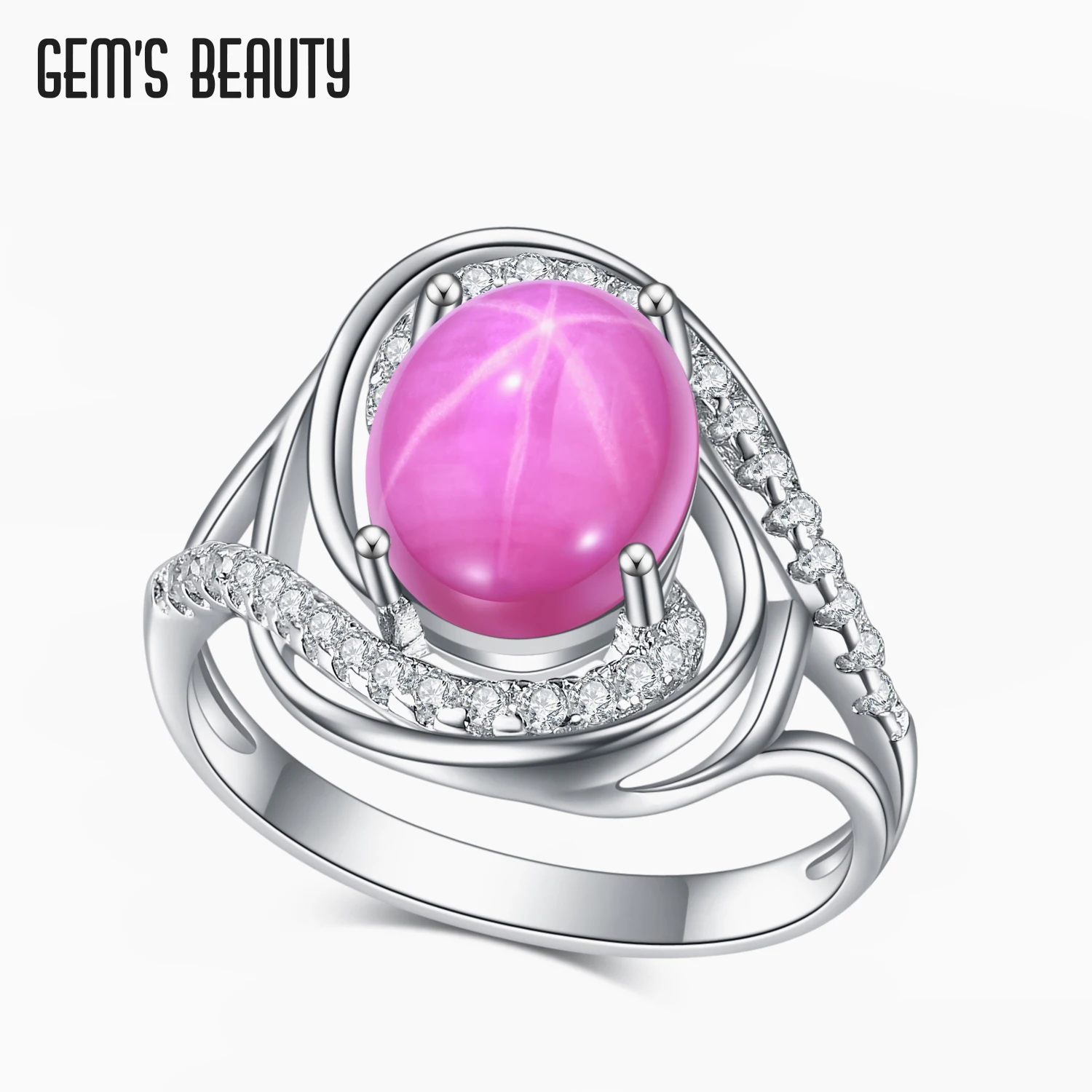 

Gem's Beauty Oval Lab Star Ruby 925 Sterling Silver Flower Rings Modern Luxury Style Fine Jewelry For Women Romantic Gift