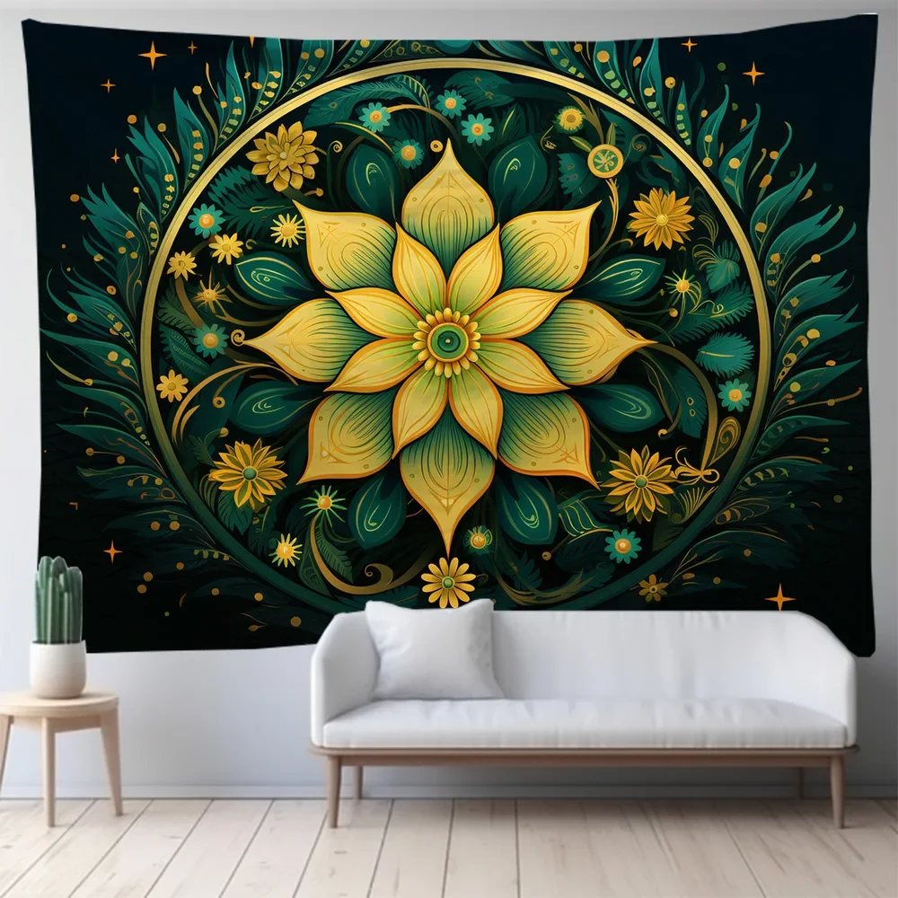 Tapestry Decorations Nordic Tapestry Large Mandala Series Room Background Cloth Ins Royal Green Wall Hanging Home Decoration Bohemian Art Tapestries