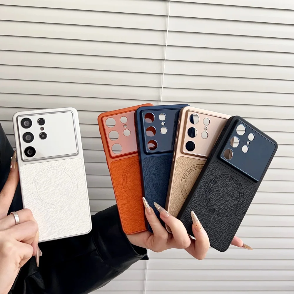 Premium Magnetic Leather Case with Large Camera Window - Shockproof Back Cover