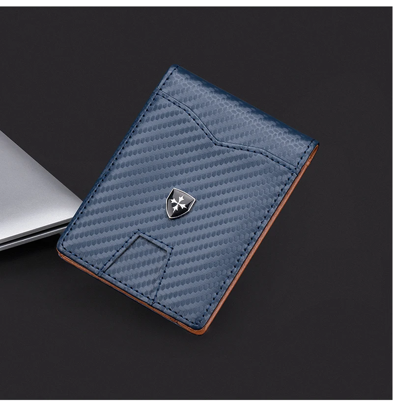 New RFID Name Engraving Simple Short Men Card Wallets Carbon Fiber Card Holder Slim Male Wallet Photo Holder Men Card Clips