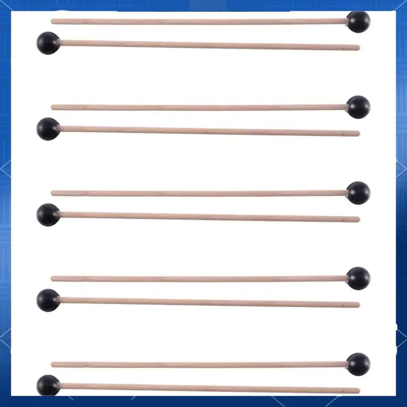 ABJV 10Pcs Soft Rubber Head Sticks Wood Handle Bell Mallets For Glockenspiel Xylophone Bell Music Instruments Parts Black