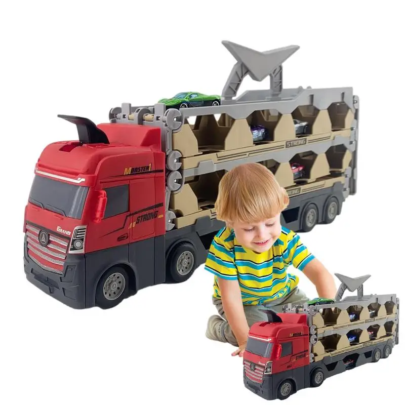 

Car Transporter Truck Toy Set Foldable Car Hauler Toy Truck Car Carrier Truck With Ejection Race Track Inertia Truck Toy For Kid