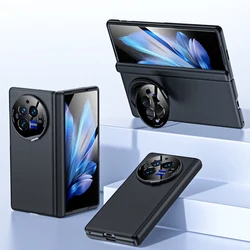 Premium Lichee Real Leather Case with Stand and Built - in Tempered Glass Screen Protector for Vivo X Fold 3 (Black)