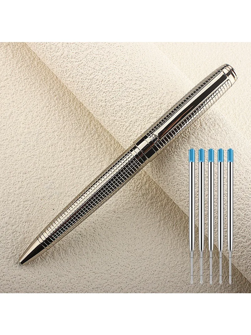 قلم حبر جاف معدني فضي فاخر من الفولاذ المقاوم للصد...