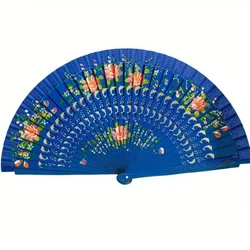 Elegant Wood Handcrafted Spanish Folding Fan - Decorative Dance and Gift Accessory (Royal Blue)