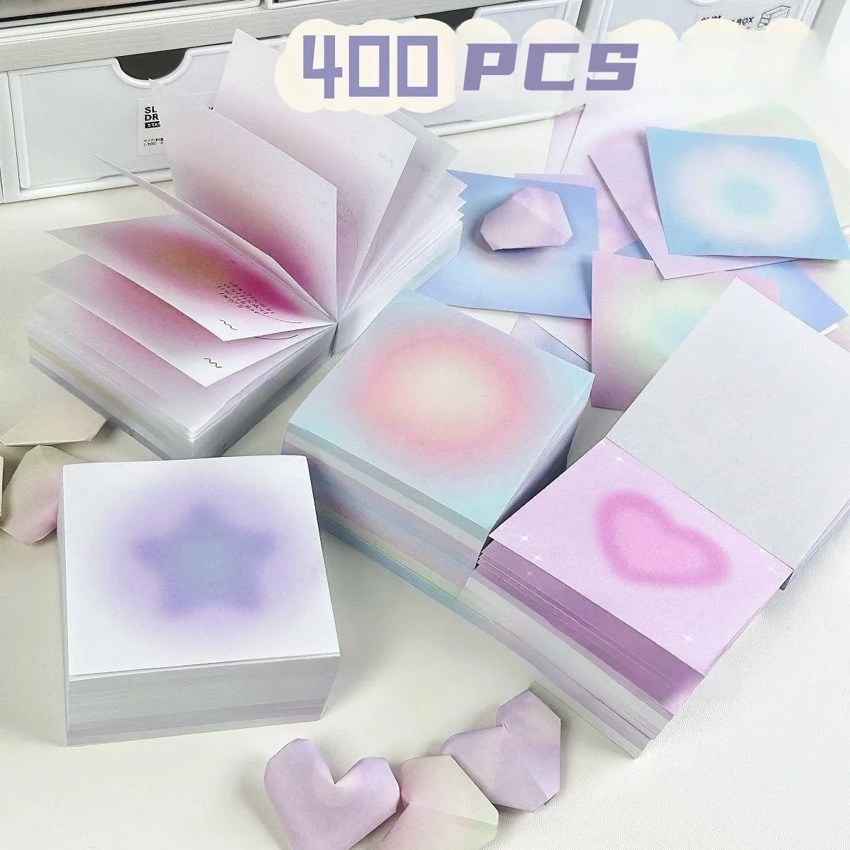 

400pcs Gradient 3D Love material paper Handmade Origami memo pad Thick Note Paper Square Rose Fold Paper stationery supplies