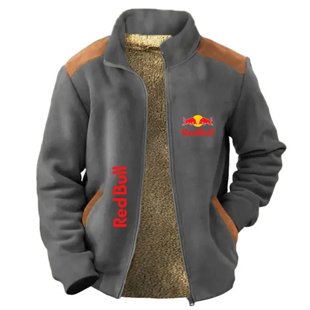가을 겨울 야외용 레드불 퍼 안감 남성 아우터, 남성용 따뜻한 재킷, 안감, 루즈핏 지퍼 가디건, 후드티, 코