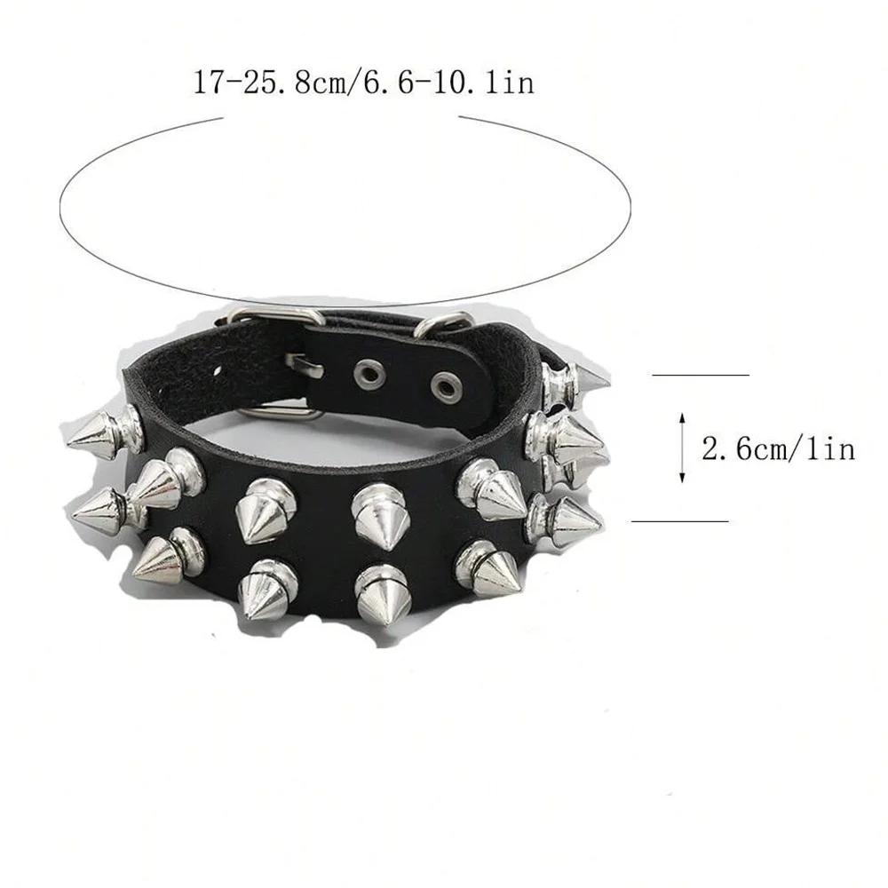 Braccialetti Punk In Pelle Con Borchie - 2 Pezzi, Regolabili, Unisex