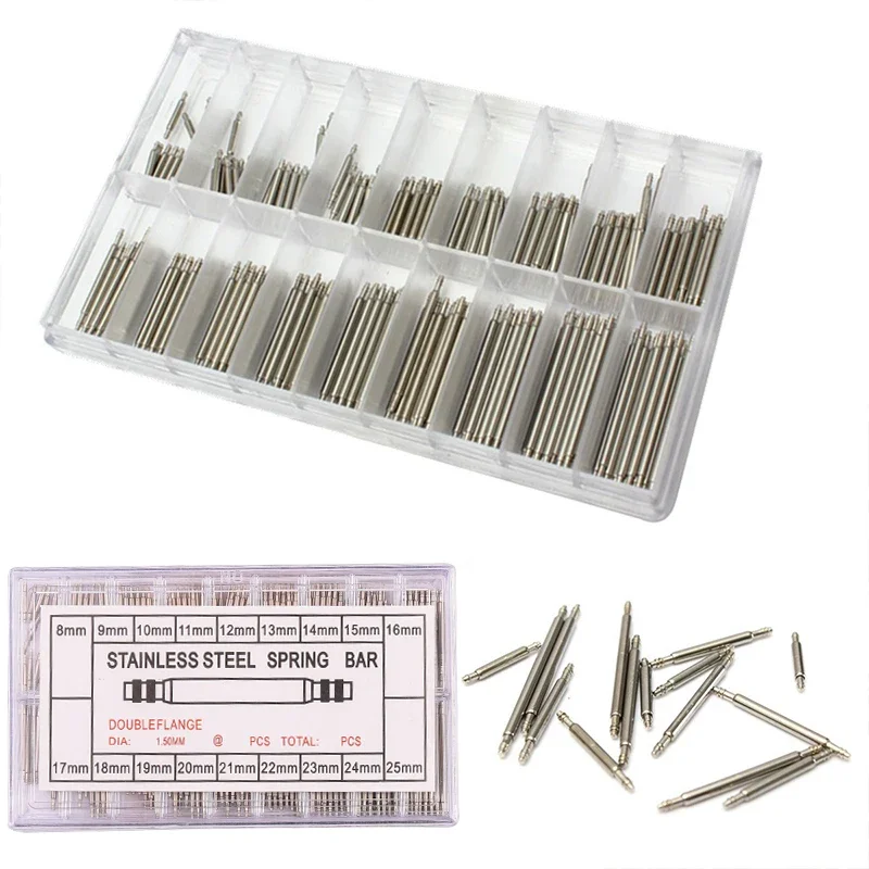 Comprehensive Set of Stainless Steel Spring Bars for Watchband Repair and Replacement (270 Pieces, 8mm-25mm)