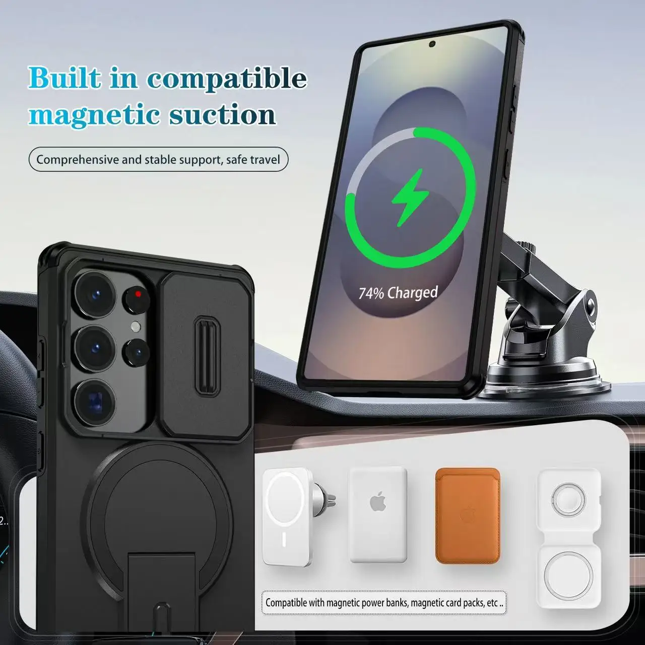 Armor Shockproof Magnetic Case with Lens Protection and Stand