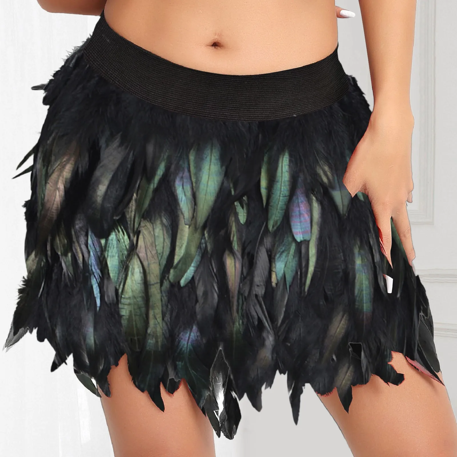 

Festival Rave Feather Skirt Carnival Halloween Evening Party Stage Performance Punk Gothic Y2K Women Mini Short Skirts Faldas
