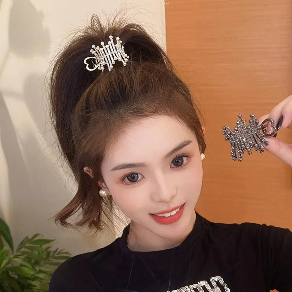 

Alloy Pearl Hair Clip Rhinestones Solid Color Ponytail Bun Hairpins Electroplating Korean Style Accessories Hair Styling Tool