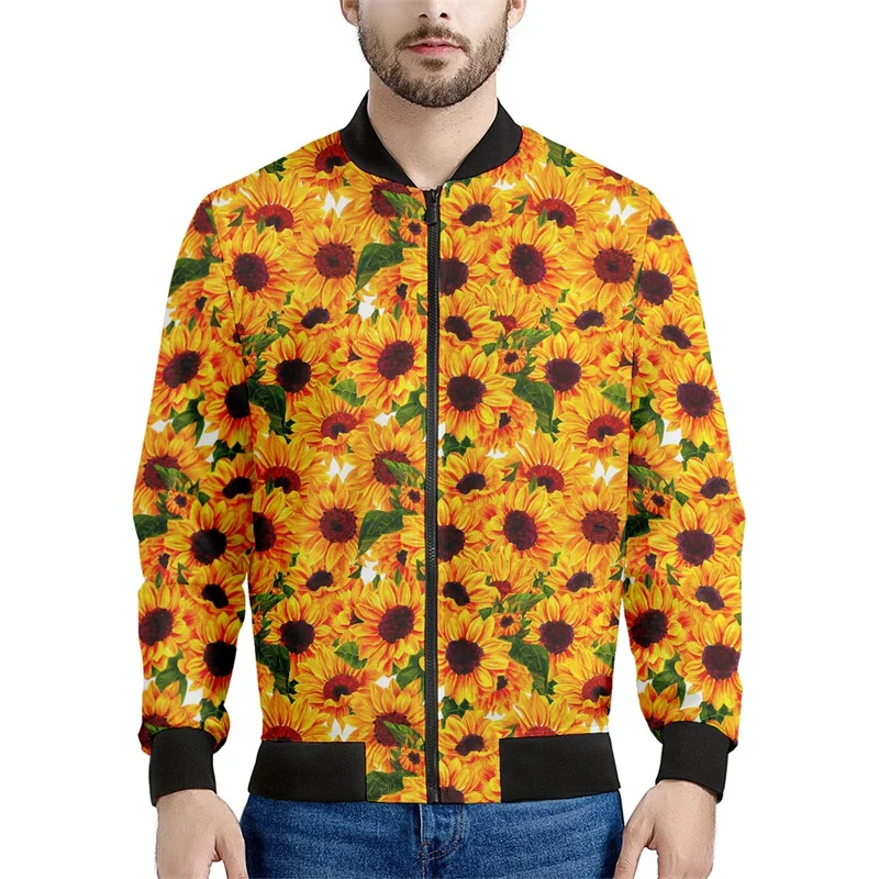 thumbnail image 1 of Chaqueta con cremallera y estampado 3D de girasoles para hombre, sudaderas con capucha y estampado floral de plantas, abrigos de gran tamaño de manga larga para la calle, 1 of 5