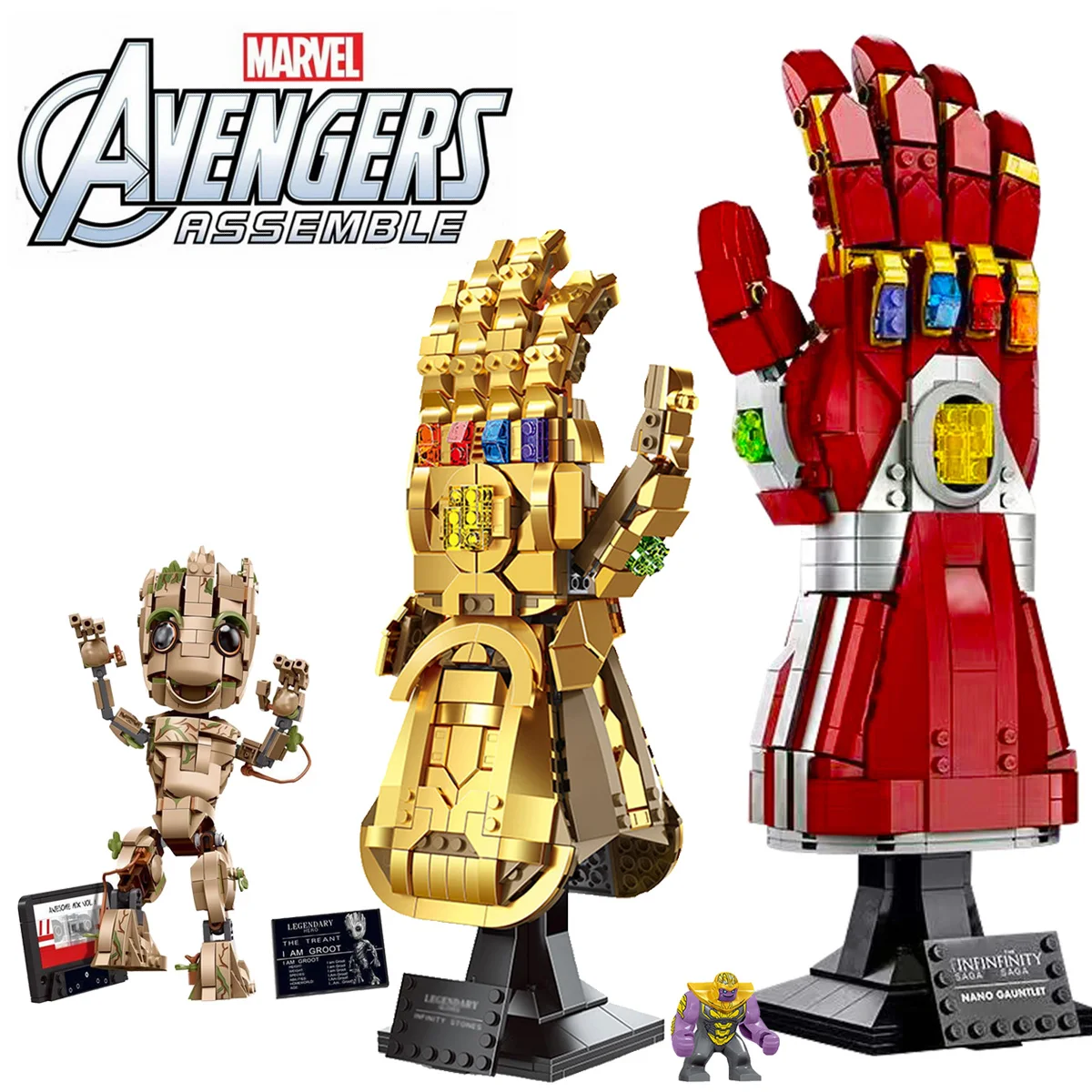 Disney Iron Man Infinity Glove Gauntlet Marvels Thanos Avengers Ironman Heroes Arma Groot Toy Building Block Brick Gift