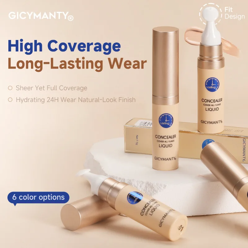 GICYMANTY Long-Lasting Full Coverage Concealer Liquid Lightweight Waterproof and Crease Proof for Flawless Skin Ideal for Da