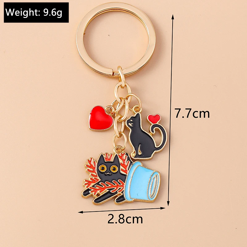 Niedlicher Emaille-Cartoon-Katze-Schlüsselanhänger, Topfpflanze, Schlüsselanhänger, Anhänger für Frauen und Mädchen, Handtasche, Dekor, DIY, handgefertigter Schmuck, Geschenk – Detail 7