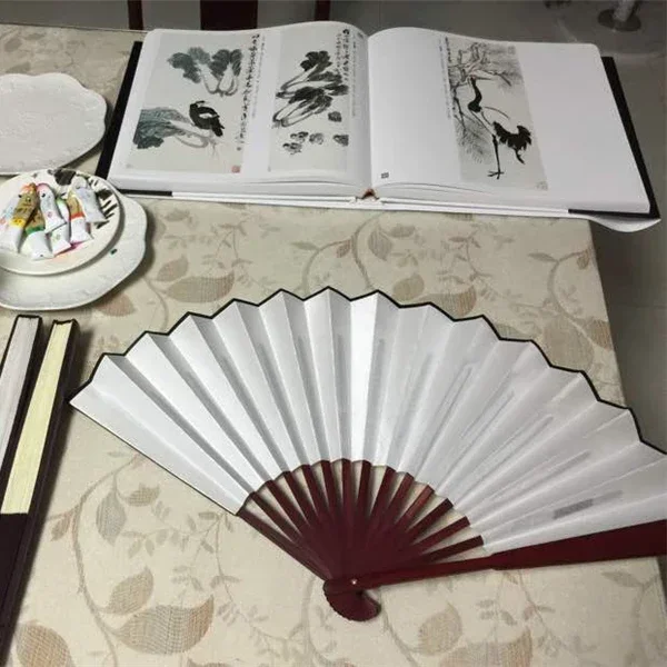 Silk Cloth Blank Chinese Folding Fan Wooden Bamboo Antiquity Folding Fan For Calligraphy Painting Home Decor 10.6 Inch/13 Inch