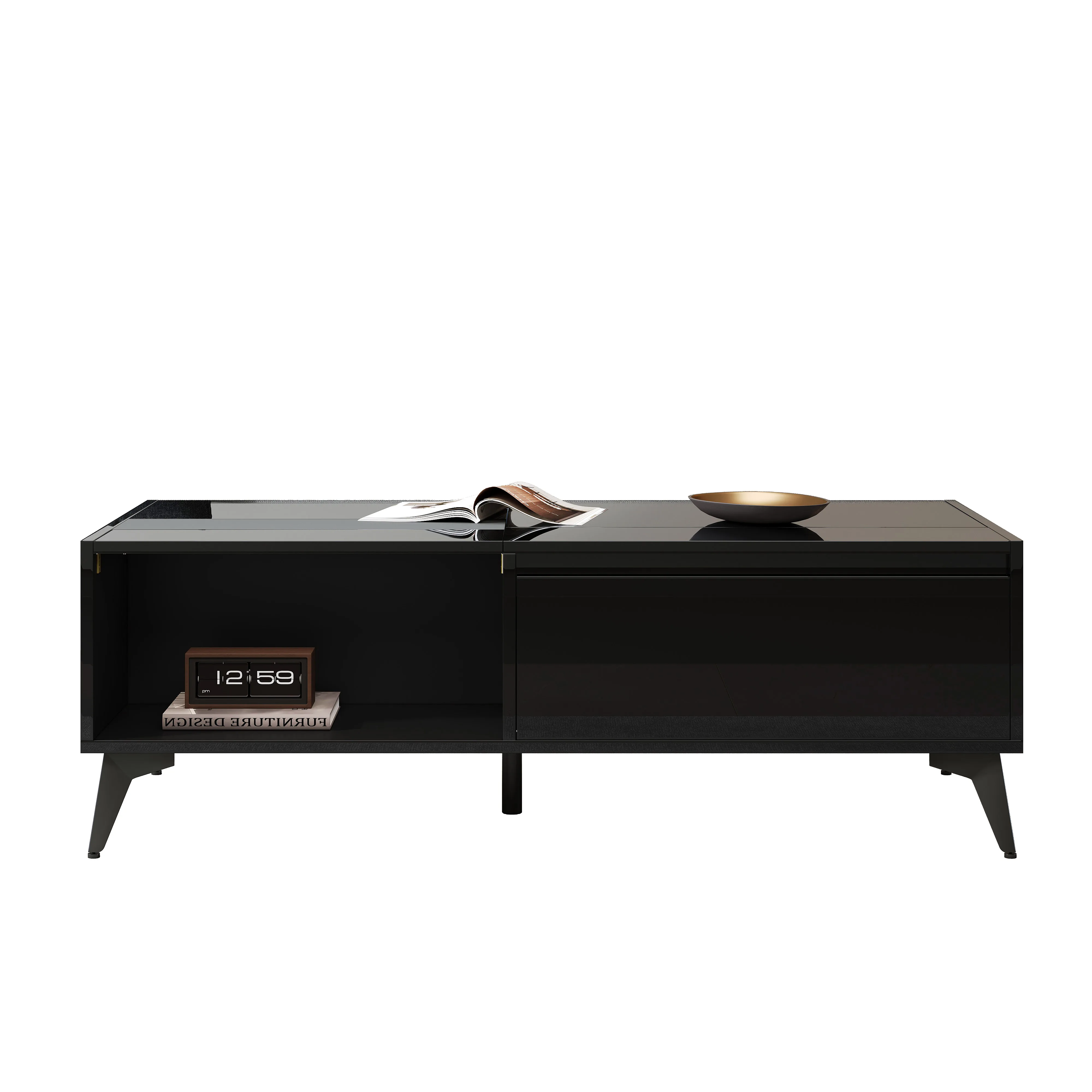 PINGGO Moderner schwarzer Hochglanz-Couchtisch, höhenverstellbar, klappbar, multifunktionaler Beistelltisch, Wohnzimmermöbel, 110 x 50 x 48 cm – Detail 15