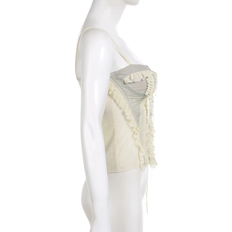 Camisola de tirantes fina con volantes y retazos para mujer, estilo Y2K, estilo veraniego, estilo urbano, sexy, de los años 2000