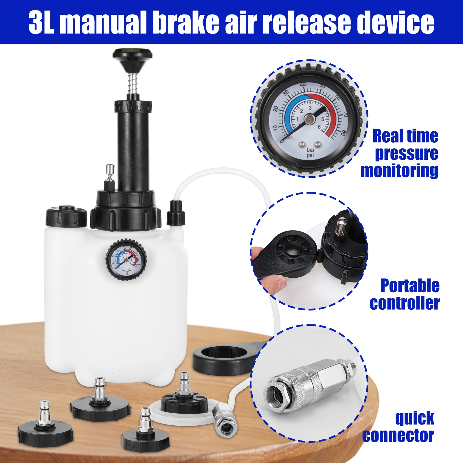Car Manual Brake Fluid Bleeder Kit 3L Vacuum Brake Pressure Fluid Pump Flush Machine Pneumatic Bleeder