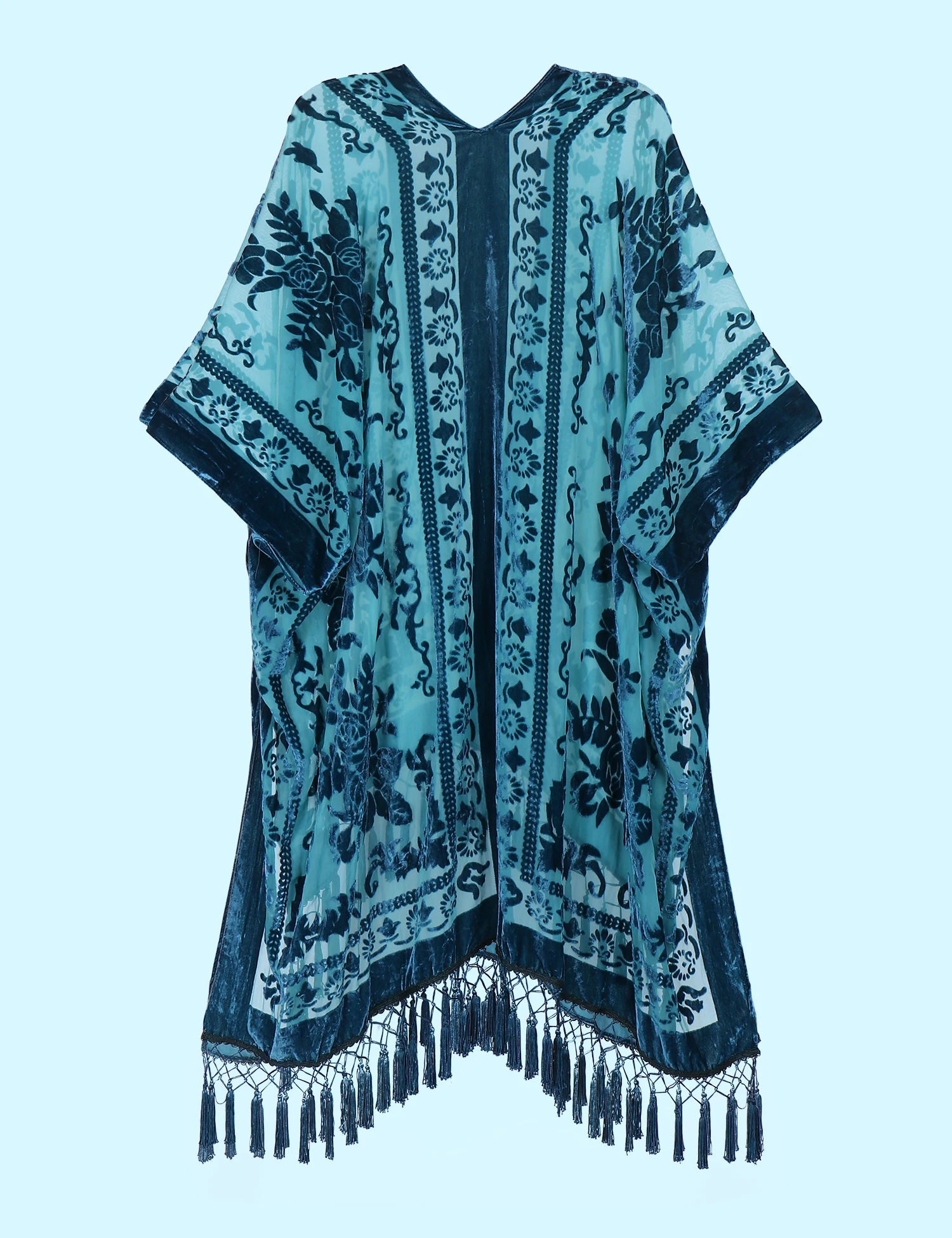 Bohemian Style Velvet Kimono Long Floral Cardigan