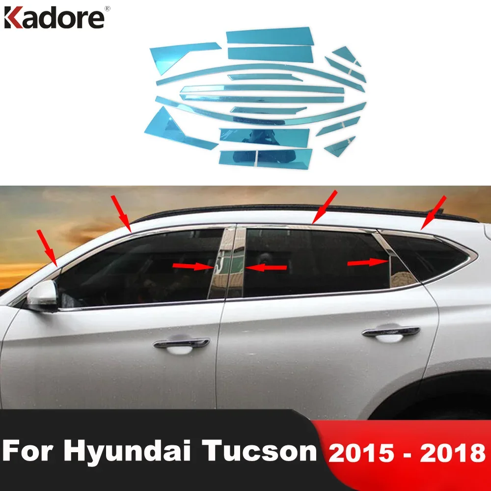 

For Hyundai Tucson 2015 2016 2017 2018 Stainless Steel Upper Window Sill Trim Center Pillar Molding Post Strip Car Accessories