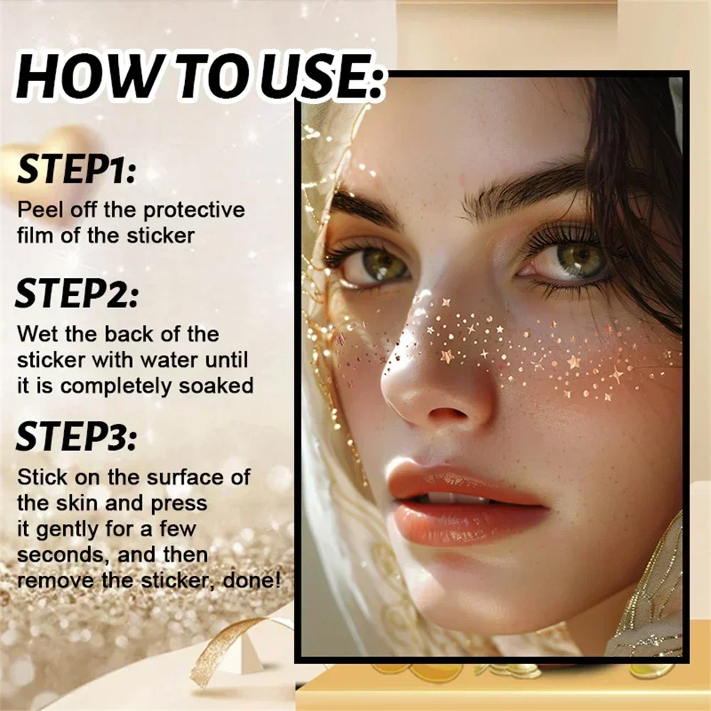 6pcs Hot Stamping Freckles Makeup Patches Metallic Radiation Golden Silver Fake Freckles Temporary Tattoo Stickers Face Makeup 6