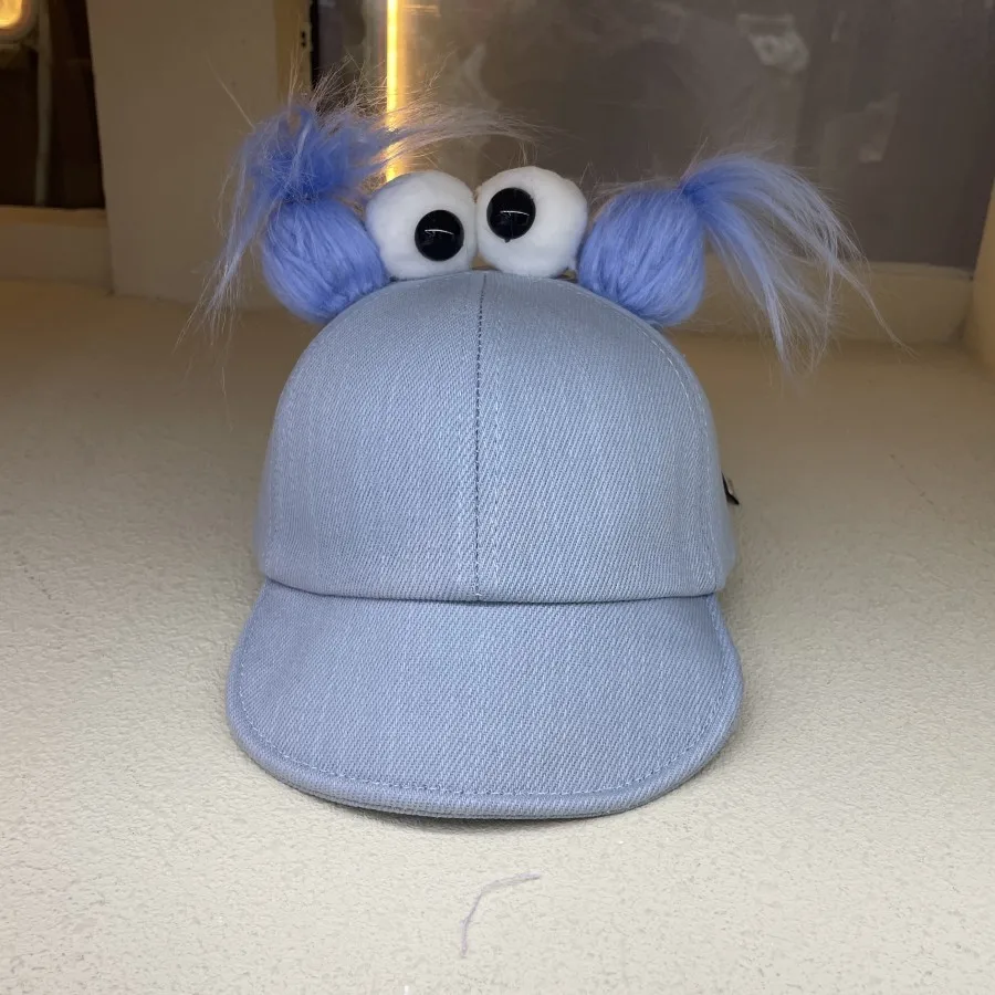 Cartoon Funny Baby Baseball Cap Big Eyes Hair Hraid 1-4 Years Boy Girl Kids Soft Cotton Summer Peaked Sun Hat Outdoor