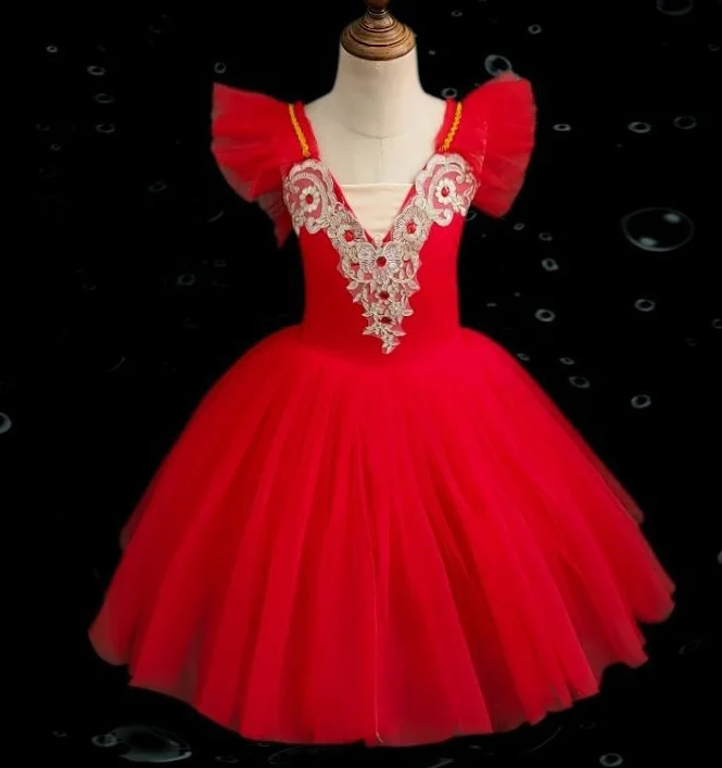 

children lace rhinestone Long Ballet Dress Skirts Belly Costumes Dance Performance