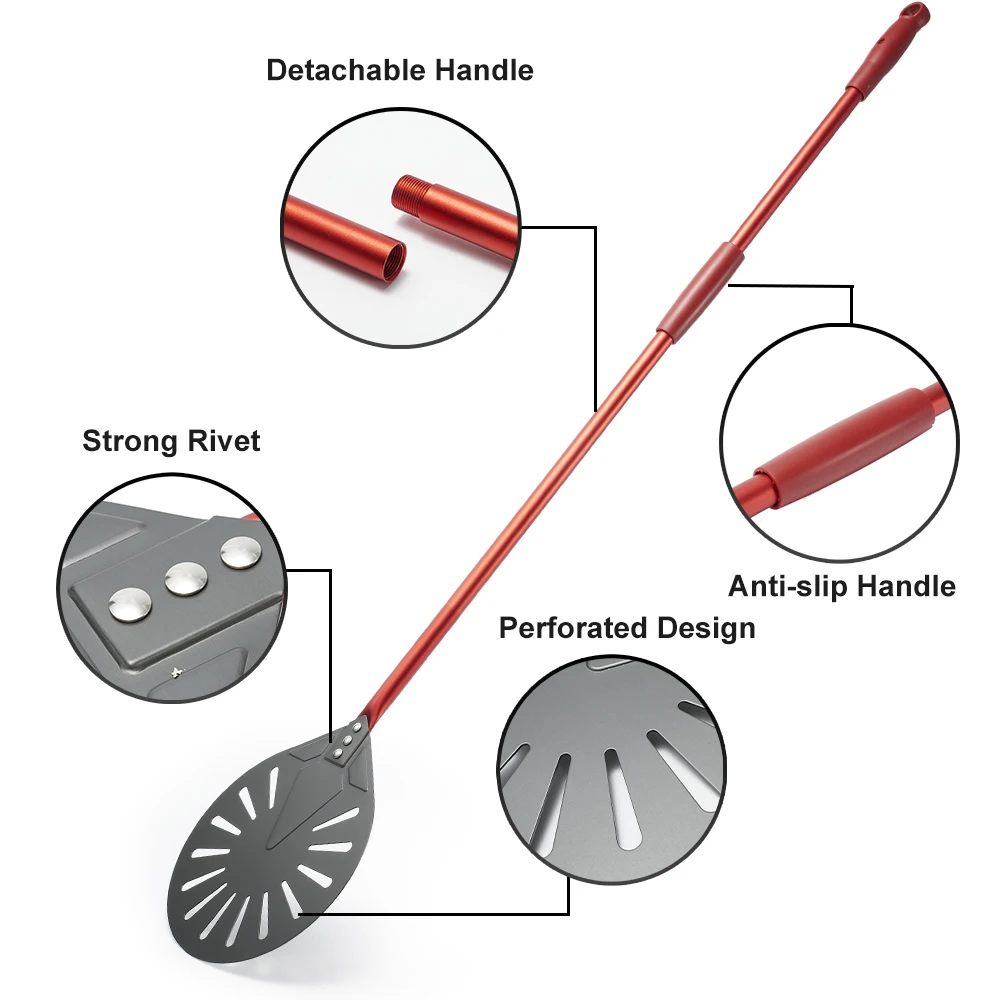9 Inch Pizza Turning Peel Perforated Pizza Turner Aluminum Alloy Handle Shovel Tools Oven Accessories for PizzAtHome with pizza peel