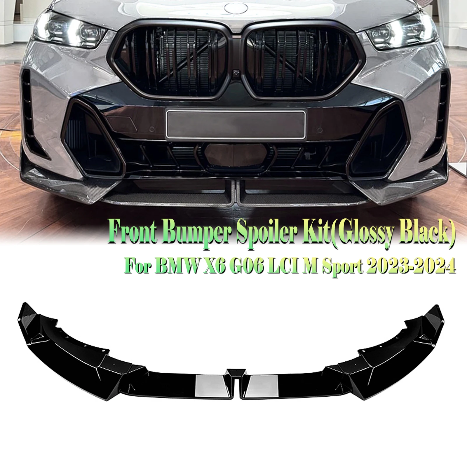 

Передний бампер, спойлер, губа ДЛЯ BMW X6 G06 LCI M Sport 2023-2024, углеродное волокно, вид/блеск, черный нижний сплиттер, защитный комплект лезвий