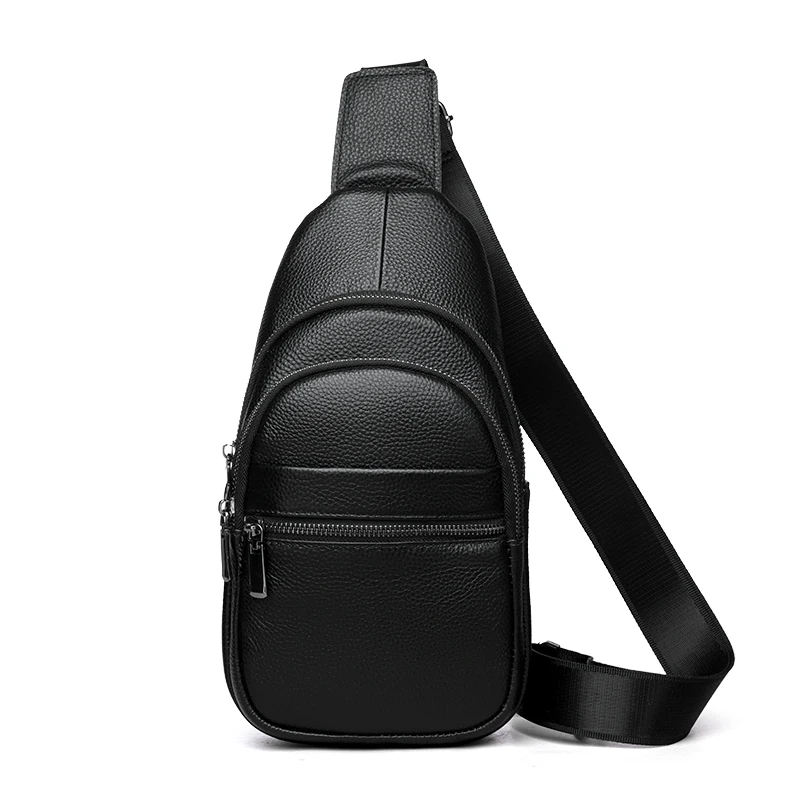 Stylish genuine leather sling bag for men with multiple compartments, ideal for everyday carry or travel