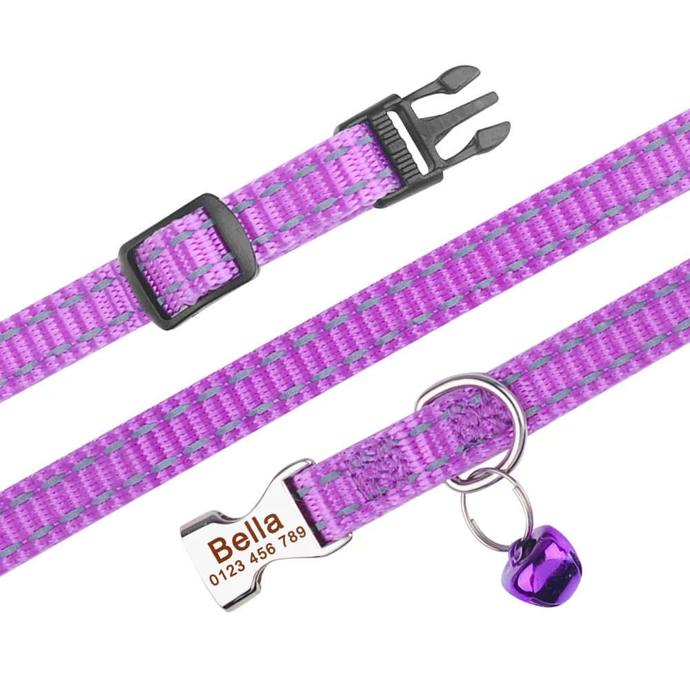 Personalized Pure Nylon Cat Collar Customized Buckle Engraved Collar Nameplate Name Adjustable Colorful Summer Free for S Cat 3