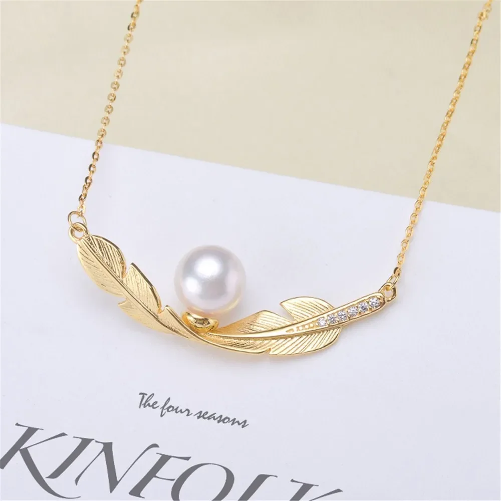 

DIY Pearl Accessories S925 Sterling Silver Chain Empty Support Fashion Pendant with Silver Chain Female Fit 6-8mm Round Beads